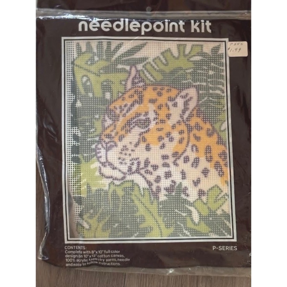 Vintage Leopard Jungle Needlepoint Kit P-Series 8x10 Design Cotton Canvas DIY